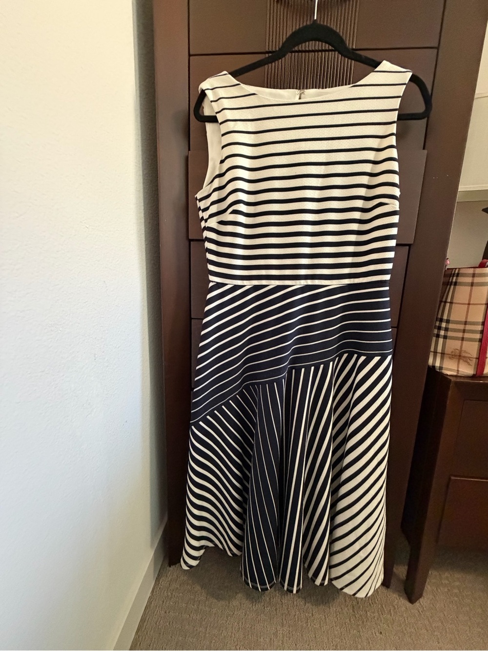 Striped Sleeveless Midi Dress - Navy and White